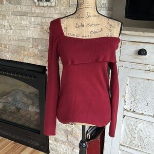 Lillusory maroon ribbed asymmetrical one shoulder long sleeve sweater shirt
